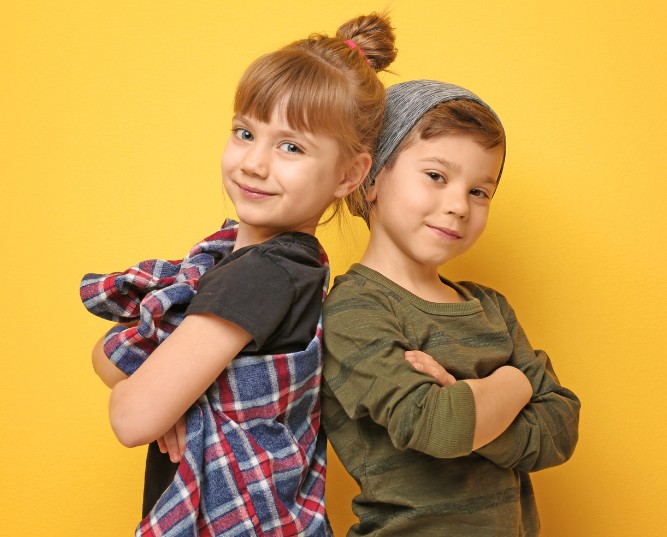 Stylish Children on Yellow Background Stylish Children on Yellow Background